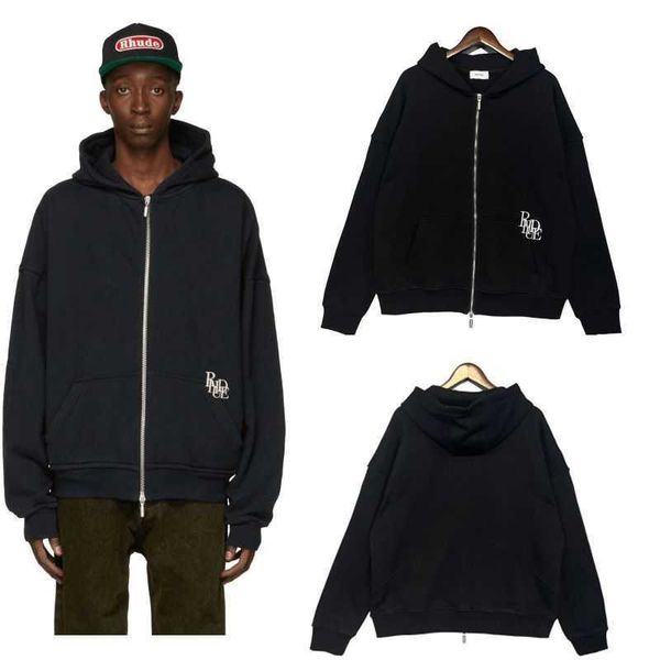 

hoody mens women rhudes designers essentials hoodies fashion zipper letter embroidery hoodie ins high fashion brand men's and women&#03, Black