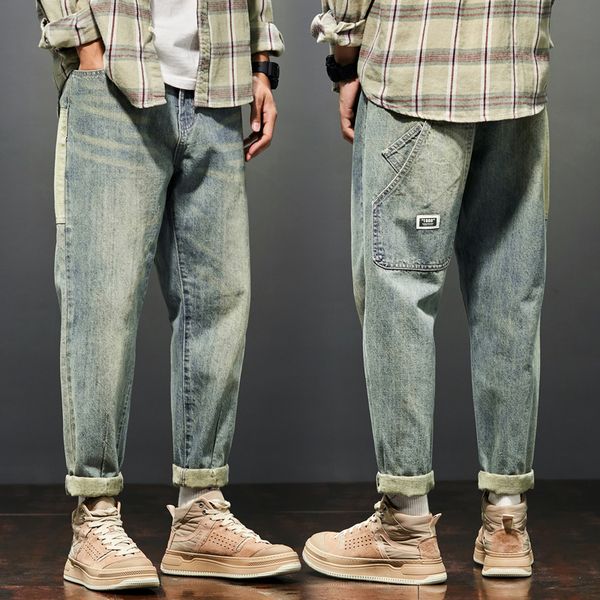 

men's jeans kstun for baggy pants loose fit harem vintage clothes fashion pockets patchwork large trousers oversized 42 220922, Blue