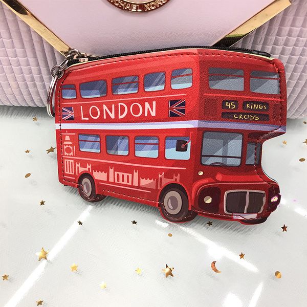 

10pcs coin purses women pu retro tv bus camero prints short wallet, Red;black