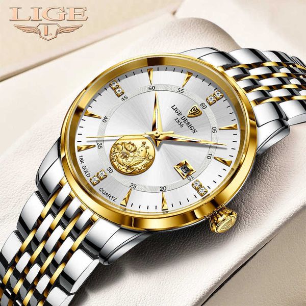

wristwatches lige 2022 fashion mens watches calendar stainless steel brand luxury 30m waterproof quartz wrist watch men relogio masculino 09, Slivery;brown