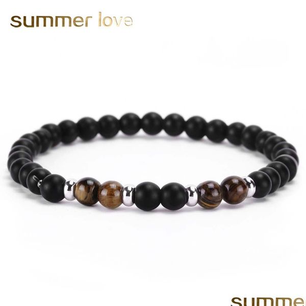 

charm bracelets handmade 6mm matte agate natural stone beads bracelet for women men elastic copper charm beading wholesale drop deliv dh1mt, Golden;silver