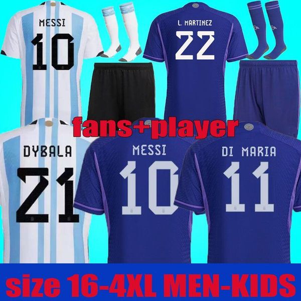 

fans player version 2022 2023 argentina soccer jerseys 22 23 messis mac allister dybala di maria martinez de paul maradona child kids kit me, Black;yellow