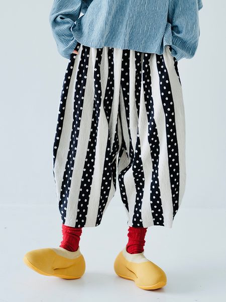 

women's pants capris imakokoni's original design polka dot stripe elastic waist wide leg pants for women's casual loose and s, Black;white