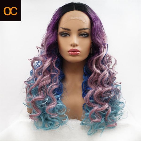 

oc 933 new chemical fiber wig personalized customization mixed colors medium and long curly hair girl front lace headgear262s