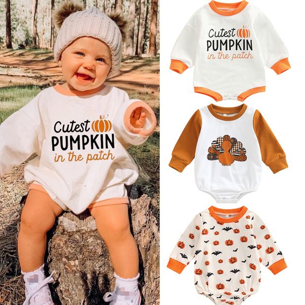 

footies focusnorm 0-24m halloween lovely baby girls boys sweatshirt jumpsuit letter pumpkin printed long sleeve romper outwear 220922, Blue