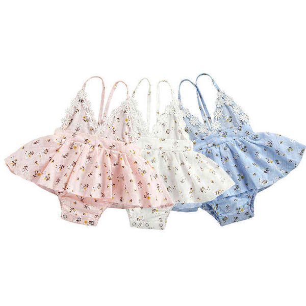 

rompers baby girls romper summer toddler newborn baby sleeveless floral print cotton jumpsuits toy suits outfits j220922, Blue