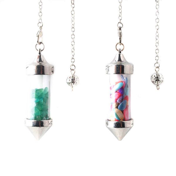 

7 Chakra Stone Chain Wishing Bottle Spirit Pendant Pendulum Natural Chip Stones Crystal Filled Glass Pyramid Energy for Women Men BO955