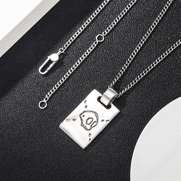 

925 sterling silver skull necklace retro sterling silver skull square brand pendant necklace men and women fashion elf pendant nec298t