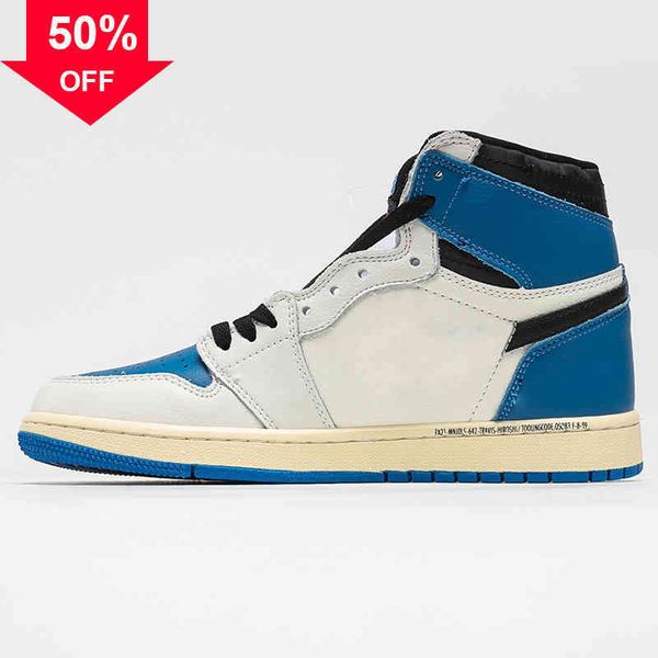 

basketball shoes men women jumpman 1 1s high og sp fragment design x ts military blue sneakers original box