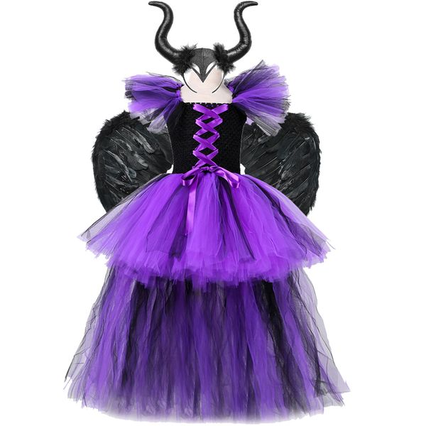 

special occasions evil queen halloween costumes for girls kids high low witch tutu dress with horns children cosplay tulle outfits ball gown, Blue
