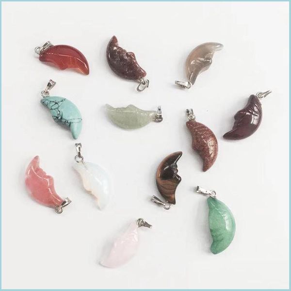 

charms mixed color natural stone charms crescent moon face carving necklace small pendant simple and delicate jewelry accessories 3 6 dhydo, Bronze;silver