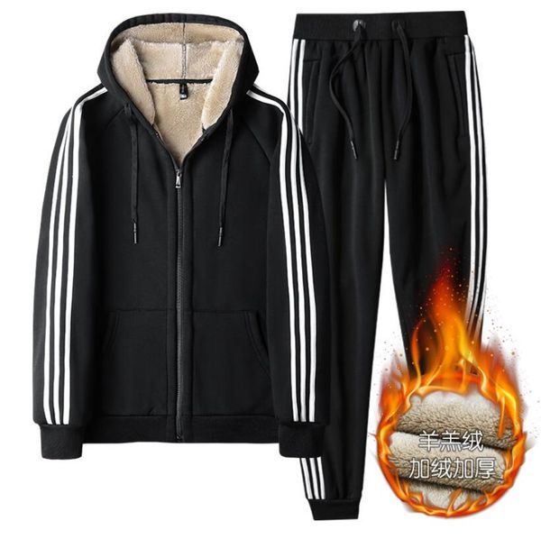 

men winter mens tracksuit thickened warm fleece sports suit casual sportswear zipper hoodies pants 2 pieces set male clothes mm9llh69, Gray