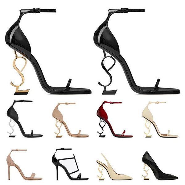 

2022 women luxury dress shoes high heels patent leather gold tone triple black nude lady fashion sandals open toes stiletto heel p289g