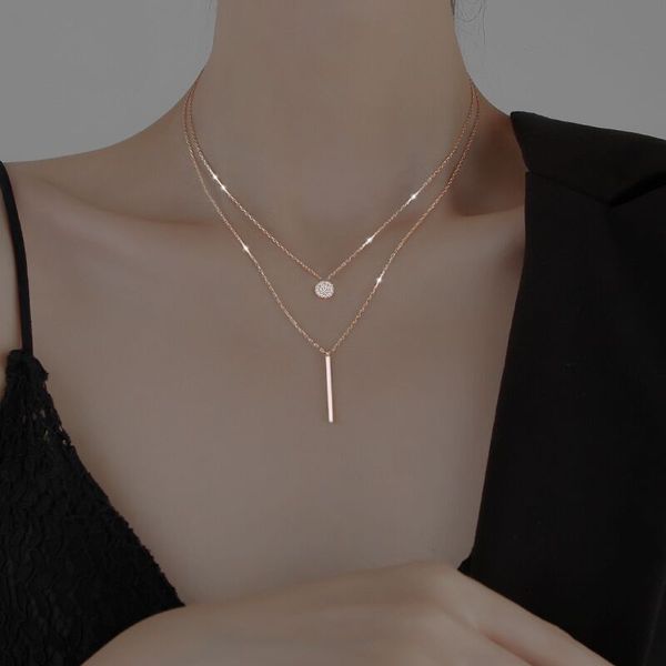 

double layer necklace for women 925 silver sterling diamond clavicle chain simple style chains 2111363