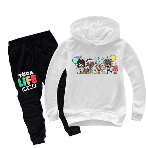 

clothing sets toca life world kids boys clothing sets game toca boca life world long sleeve o-neck harajuku hoodies pants children suit t22, White