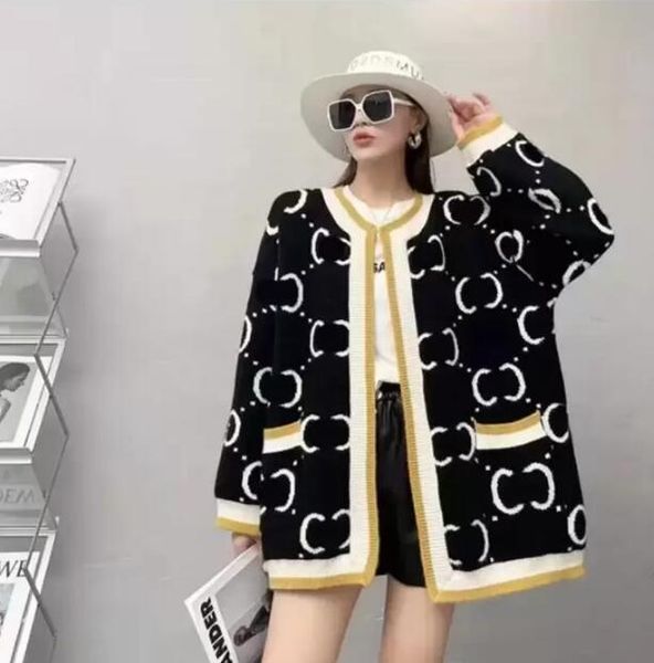 

2023 autumn winter women cardigan warm knitted sweater jacket pocket embroidery fashion knit cardigans coat lady loose sweaters su, White;black