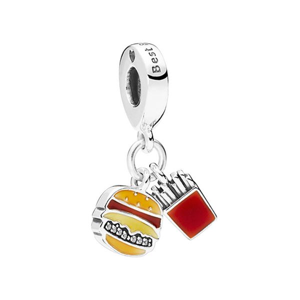 

burger and fries pendant 925 sterling silver charm womens jewelry beads with original box set for pandora bangle bracelet necklace making ch, Bronze;silver