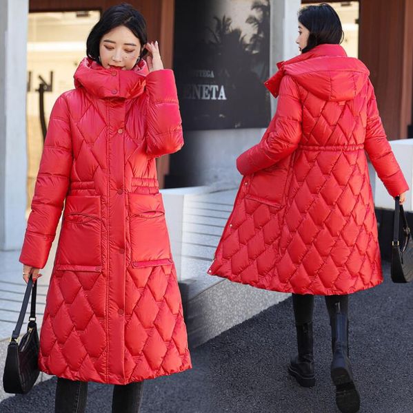 

2022 new solid color parkas long straight winter coat casual women parka clothes hooded stylish winter jacket female outerwear, Black