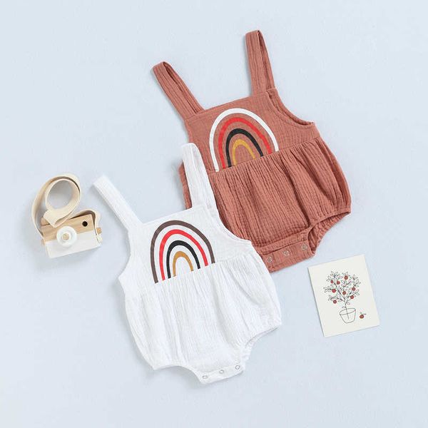 

rompers newborn baby girls boys soft cotton rompers summer toddler infant rainbow print sleeveless jumpsuit kids baby clothes j220922, Blue