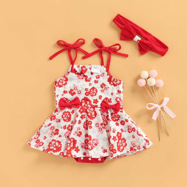 

rompers toddler baby girls summer clothes floral bodysuit sleeveless backless sling tutu playsuit jumpsuit red headband j220922, Blue