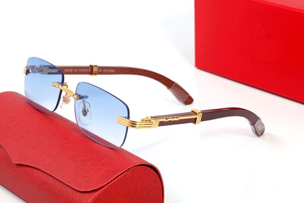 

new fashion designer retro sunglasses for women mens square rimless glasses frame clear blue red brown lenses gold metal wood frames carti s, White;black