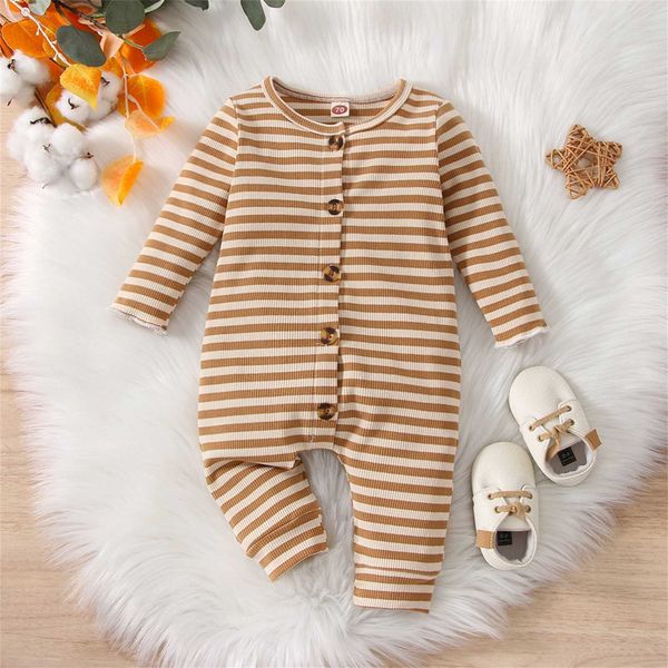 

rompers infant baby autumn casual romper long sleeve round neck stripe printed ribbed long jumpsuit outfit 024m j220922, Blue