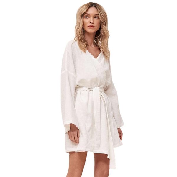 

home cloth 2022 autumn european and american long-sleeved nightgown pajamas wholesale ladies home bathrobe double layer gauze dressing gown, Blue;gray