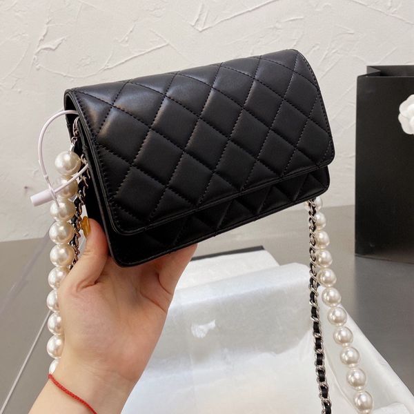 

luxury designer bag shoulder handbags c quality high fashion women wallets clutch totes crossbody cowhide pearl chain tofu bags ladies purse