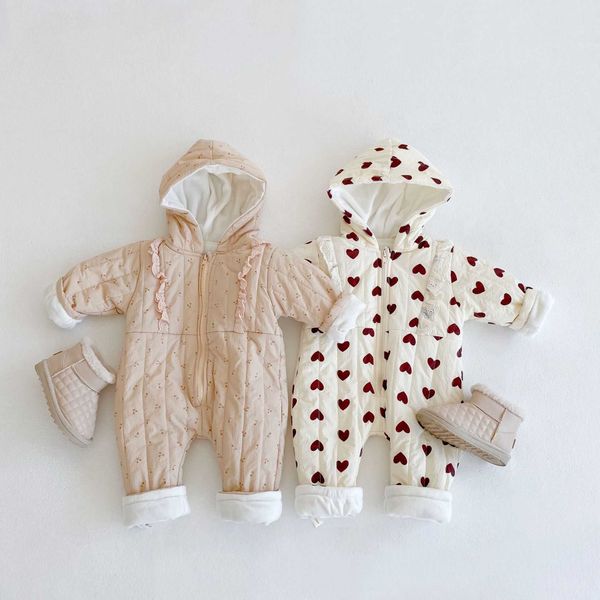 

rompers winter newborn baby print fleece rompers cute sweet boys girls hooded infants jumpsuits warm long sleeves kids outfits j220922, Blue