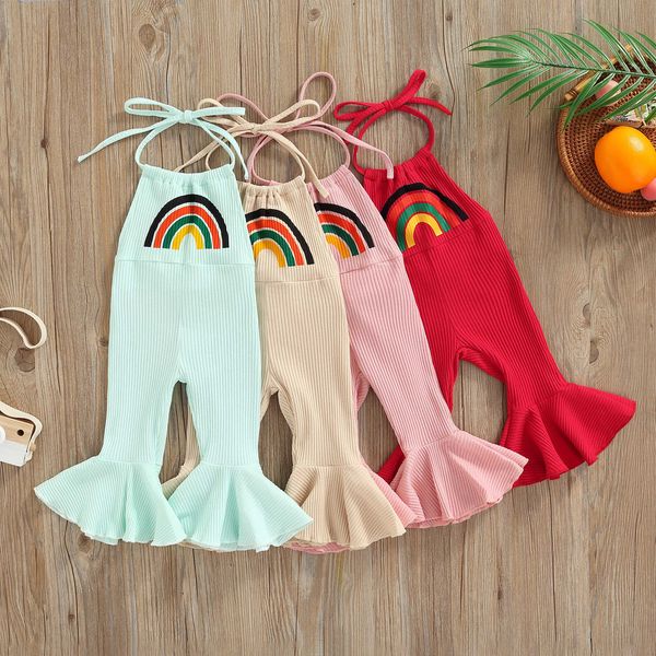 

rompers 6m4y fashion toddler girls summer jumpsuits flare pants rainbow print sleeveless jarretl toy suits kid overall j220922, Blue