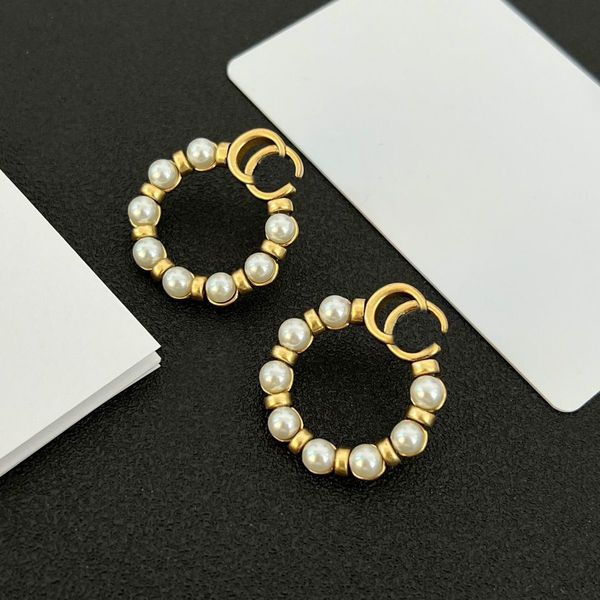 

18k gold plated luxury brand designers double letters ear stud retro geometric famous women vintage crystal rhinestone pearl earring wedding, Golden;silver