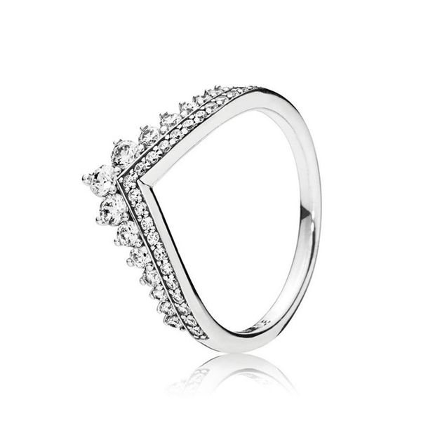 

clear cz diamond princess wish ring set original box for pandora 925 sterling silver women girls wedding crown rings 5 k2273b, Slivery;golden
