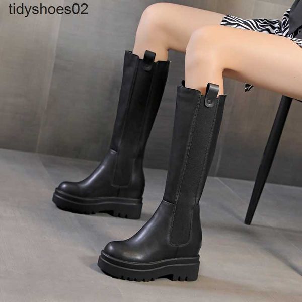 

long boots women knight boots 2022 new autumn and winter slim high boots shaking king thick sole inside high smoke tube, Black