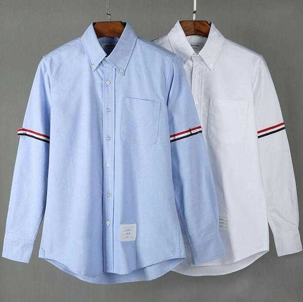 

2022 fashion tb thom brand shirts men slim fit white long sleeve casual shirt cotton oxford fabric solid clothing, White;black