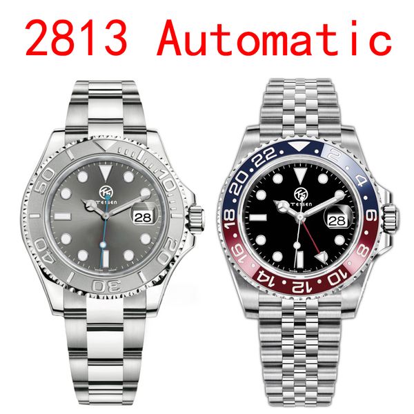 

luxury gmt mens sports ceramic watch automatic 2813 mechanical 40mm fashion rubber yacht business men watch 316l stainless steel luminous wa, Slivery;brown