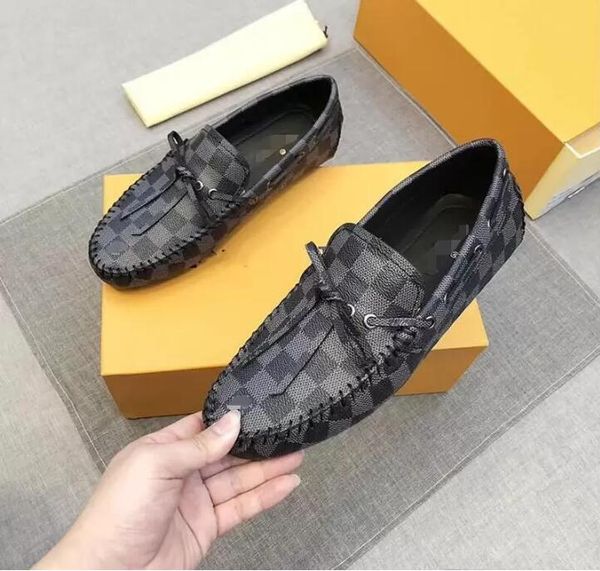 

luxury brandss set foot convenient leather shoes quality new arrival men grid casual genuine leather bottom designer, Black