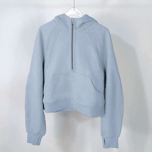 

lu-05 yoga suit scuba women's sports half zip terry hoodie sweater loose short plush coat jacket