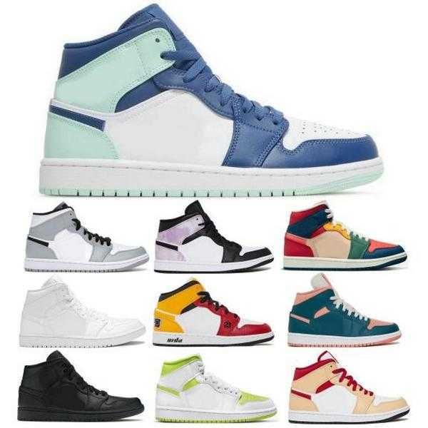 

mid 1 1s basketball shoes mystic navy blue mint shadow zen master triple white unc dark teal green 2022 men women trainers