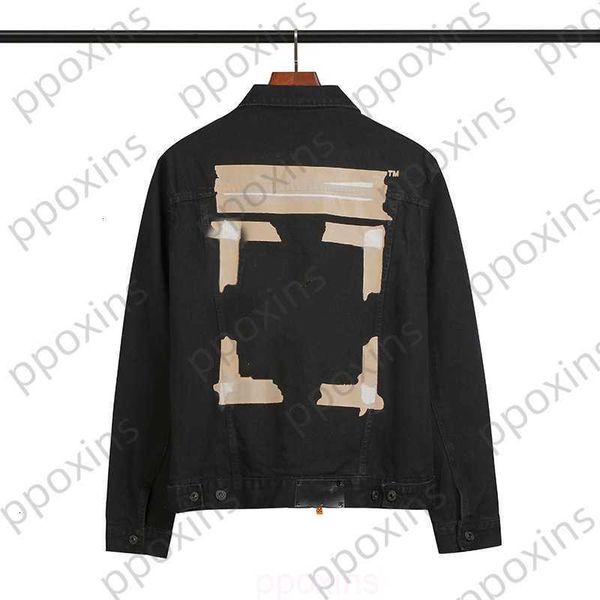 

offs men's jackets off-ow basic yellow tape arrow warning line wash used denim winter jackets men windbreaker coat, Black;brown