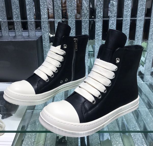 

2022leather boots designer luxury 1-1 quality r1ck-0wen shoes for men women 35-47, Black