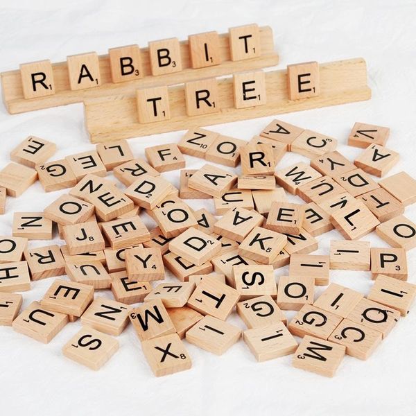 

100pcs/set wooden alphabet scrabble tiles black letters numbers for crafts wood gwb15679