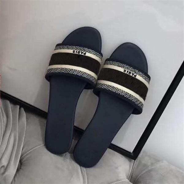 

paris womens slippers scuffs summer sandals beach slide slippers girls flip flops loafers beautiful embroidered slippers 2021 new2820, Black