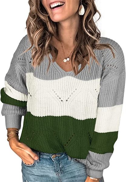 

women's t-shirt women's sweaters casual knit pullover color block jumper, White