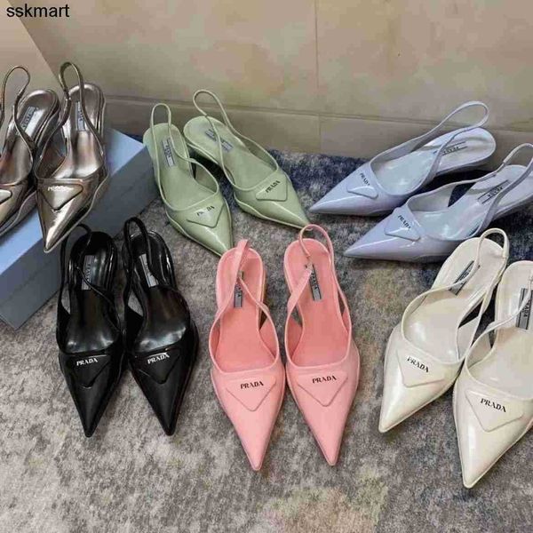 

slippers designer prads home cat heel sandals women new summer pointer fairy style single shoes middle heel french small heels, Black