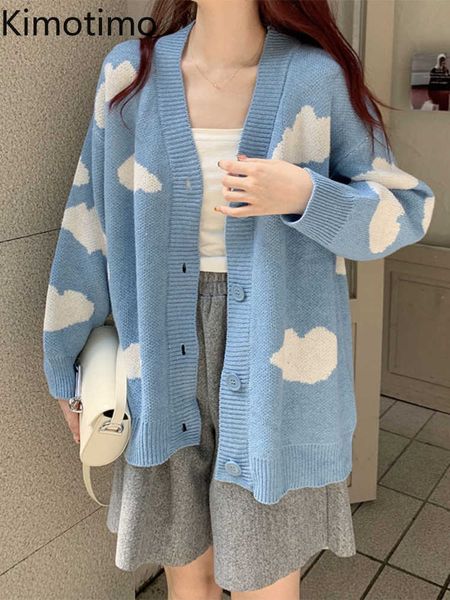 

women's sweaters kimotimo clouds jacquard knitted vest women autumn winter long sleeve sweater jacket korean casual loose all competiti, White;black