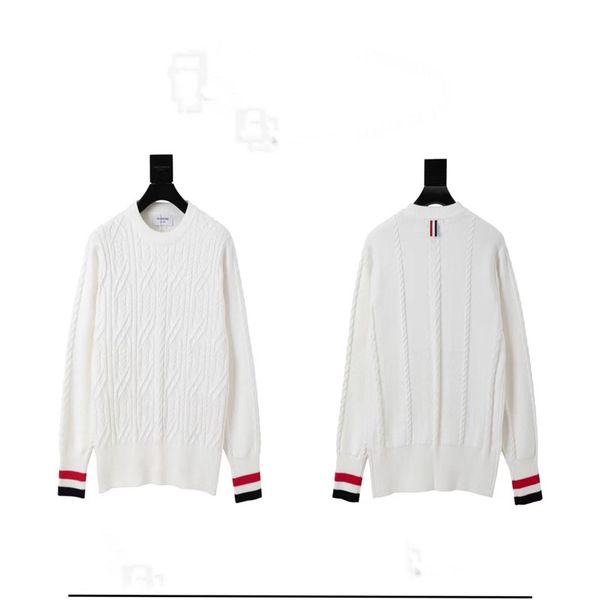 

thom brown brownie heavyweight striped thick cable knit sweater unisex, White;black