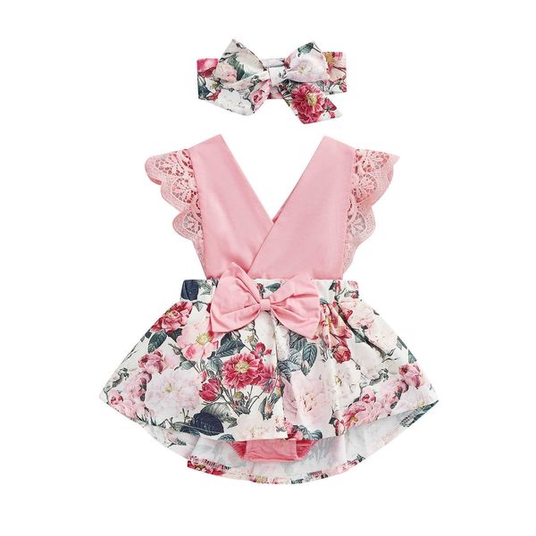 

rompers summer newborn baby girls romper headband cotton sleeveless floral rompers children jumpsuit fashion baby clothes j220922, Blue