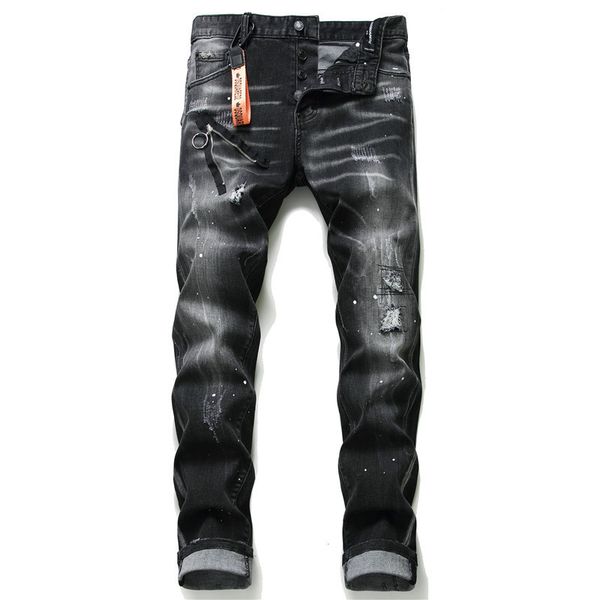 

brand mens designer jeans distressed ripped biker slim fit luxury denim for men s fashion mans black pants pour hommes pantalon, Blue