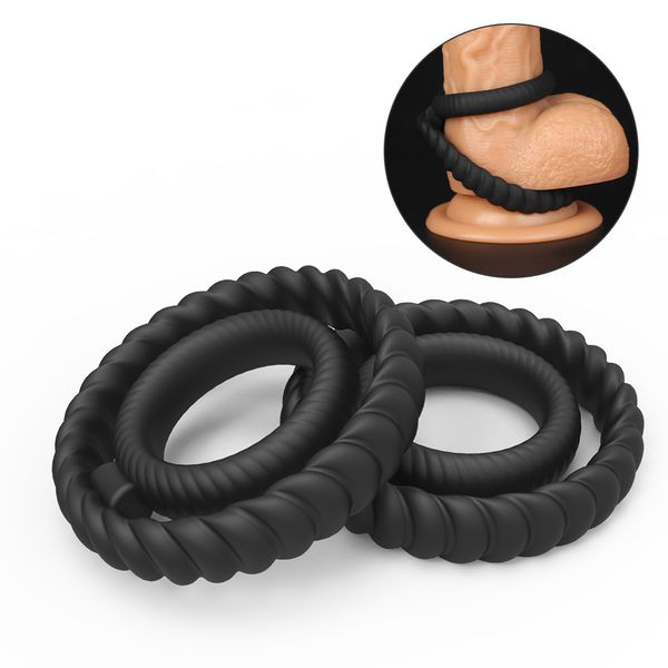 

wool yarn silicone dual penis rings cock ring lock ejaculation delay dick ring erotic toys for men siliconeproduct, Black;white