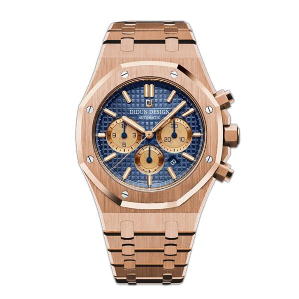 

mens rose gold luxur watch 42mm quartz vk chronograph multisport running satch business stainless steel men wrist watch diving water resista, Slivery;brown